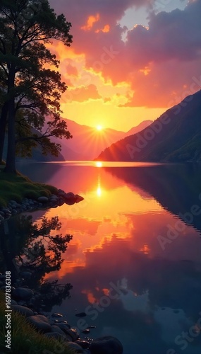 Serene sunrise over a tranquil lake, perfect background for prayer or meditation Peaceful scene evokes spirituality and contemplation , peaceful, sky, mindfulness
