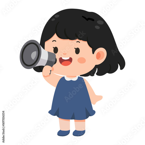Kid Girl Announcing with Megaphone Illustration