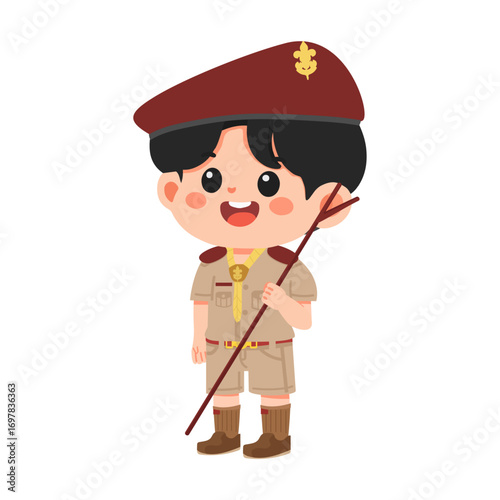 Illustration of Boy Scout with Brown Beret