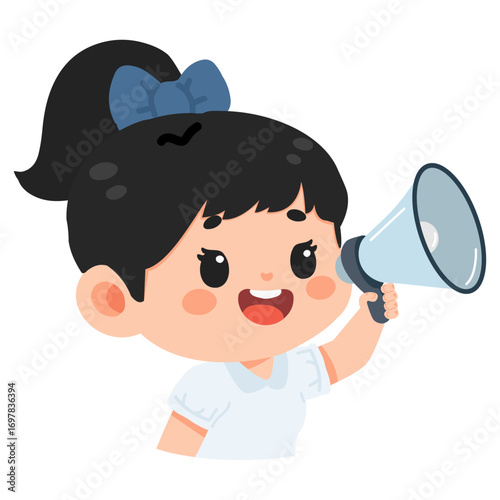 Cartoon Girl Announcing with Megaphone Illustration