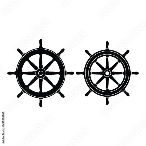 Two nautical ship wheels offering direction and maritime adventure symbolism vector