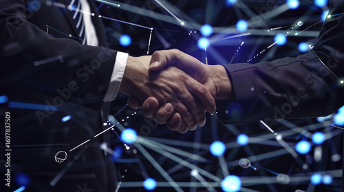 The two CEOs shook hands at the signing ceremony of the smart contract. The blockchain nodes of holographic projection were suspended on the signing board, and the flexible screen lined with the suit 