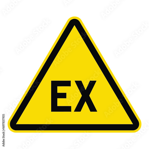Yellow warning triangle sign with black ex symbol for explosive atmosphere hazard vector