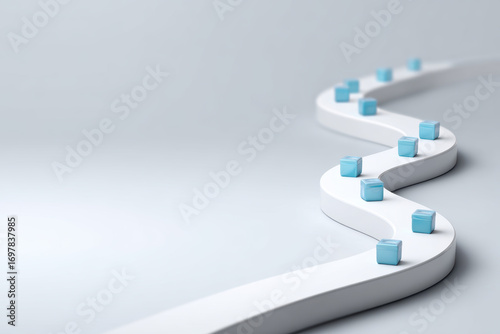 Business venture roadmap showing capital investment stages within startup ecosystem. winding path represents strategic journey with key milestones for future growth