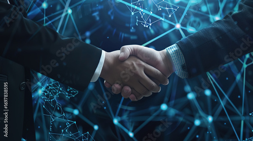 The two CEOs shook hands at the signing ceremony of the smart contract. The blockchain nodes of holographic projection were suspended on the signing board, and the flexible screen lined with the suit 