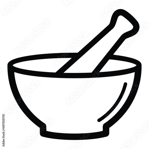 Mortar and pestle icon symbol simple outline kitchen tool for grinding herbs and spices vector