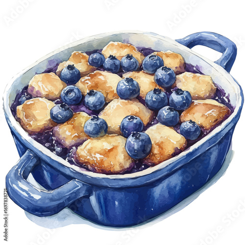 Blueberry Cobbler, watercolor painting vector, isolated on a white background.