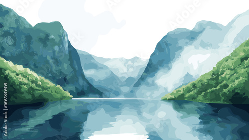 Geirangerfjord. Geirangerfjord watercolor vector illustration