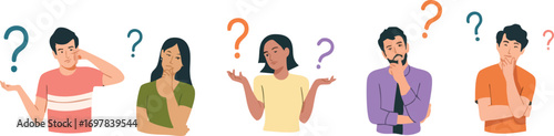 Confused People with Question Marks Thinking and Doubt Concept Illustration