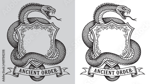 Serpent and Ornate Shield, Ancient Order Esoteric Symbol