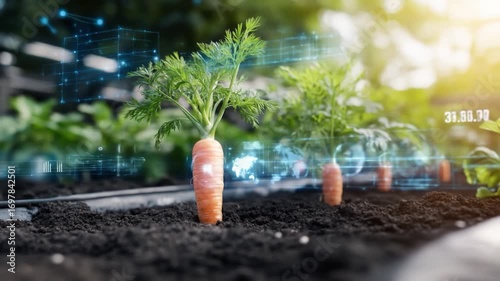 Carrot agriculture with technology interface overlay digital farming