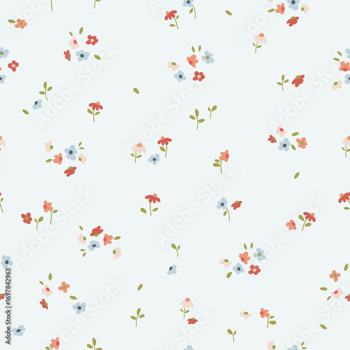 blooming flowers and leaves seamless pattern , vector , illustration