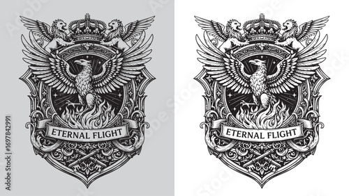 Phoenix and Winged Lions, Eternal Flight Heraldic Crest