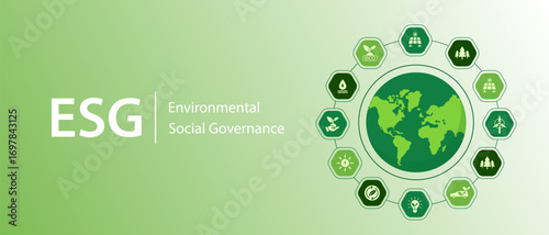 Green World Environment Icons – Save Earth, Sustainability, ESG, Eco Vector Illustration