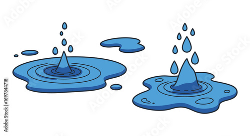 water droplets splashing into puddles creating ripples