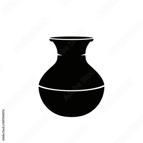 A simple, stylized black silhouette of a classic amphora-shaped vase with a curved body and flared rim, isolated on a white background.
