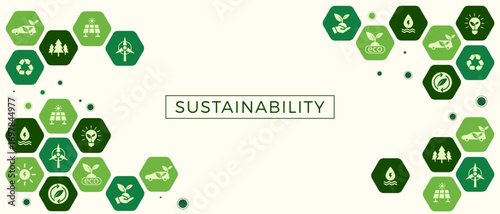 Sustain environment, green energy vector illustration. Ecology icons, recycle energy technology concept for eco friendly background. Save planet design in flat modern style, geometric shape.