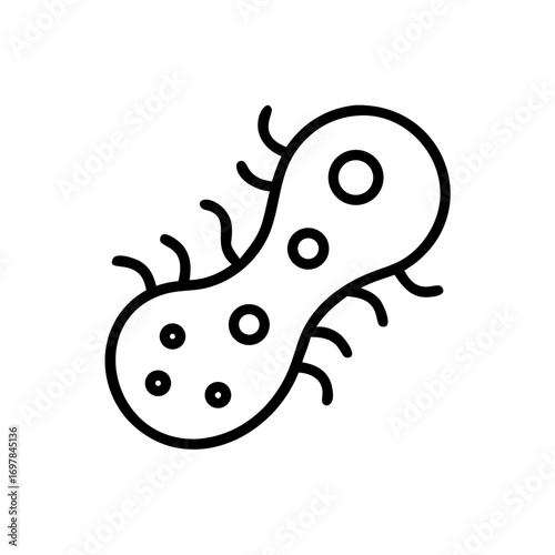 Minimalist black outline vector icon of bacteria, symbolizing microbiology, infection, and science. Isolated on a transparent background