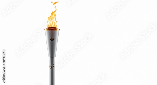 Burning brightly a tall white torch flames elegantly against a stark white background. AI Generated
