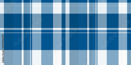 Classic blue and white plaid fabric. A seamless tartan pattern that evokes heritage and comfort. Ideal for textiles, backgrounds, or design elements.