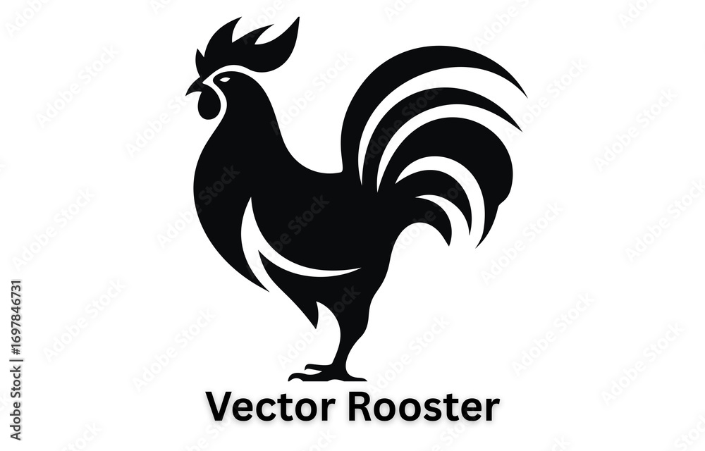 Obraz premium Stylized black silhouette of a rooster standing proudly