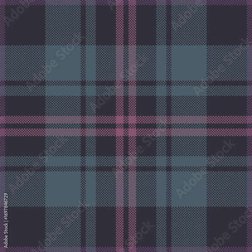 Classic plaid pattern in muted teal, mauve, and indigo tones. Timeless, versatile textile design for backgrounds, apparel, crafts, or modern digital art.