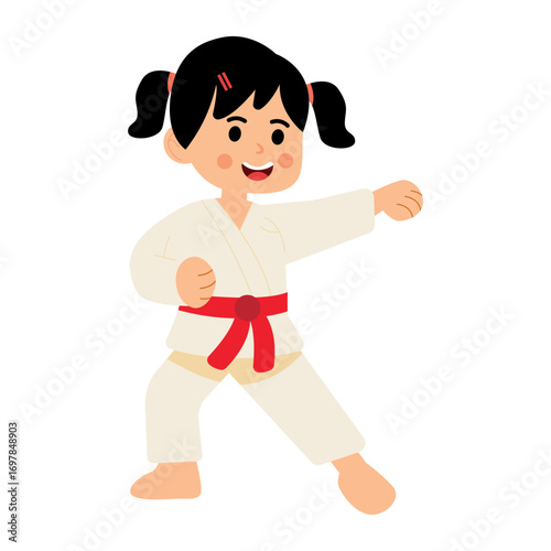 Karate Girl Low Block  Pose Vector Illustration Martial Arts Training Design