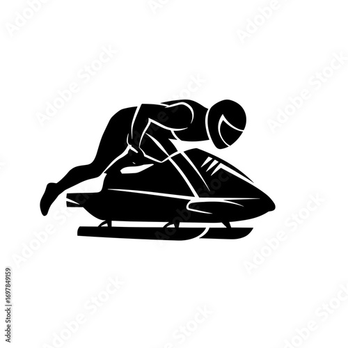 Bobsleigh athlete silhouette in crouched position isolated on white background