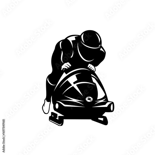 Bobsleigh athlete front view silhouette isolated on white background