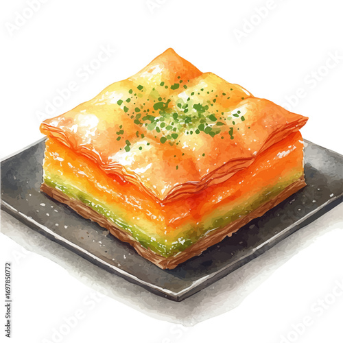 Baklava, watercolor clipart vector, isolated on a white background.