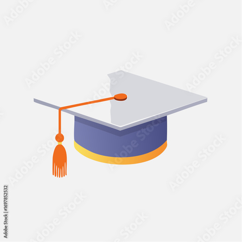 Minimalist vector icon of a graduation cap with a tassel. Flat style academic mortarboard illustration with clean lines for education