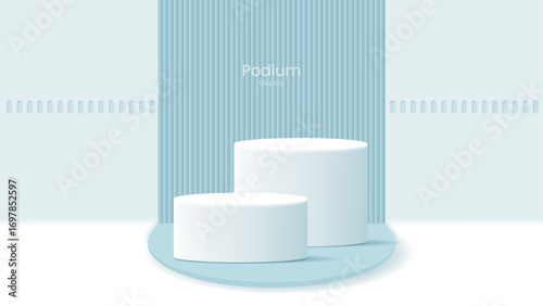 Podiums in light blue and white against a bright background