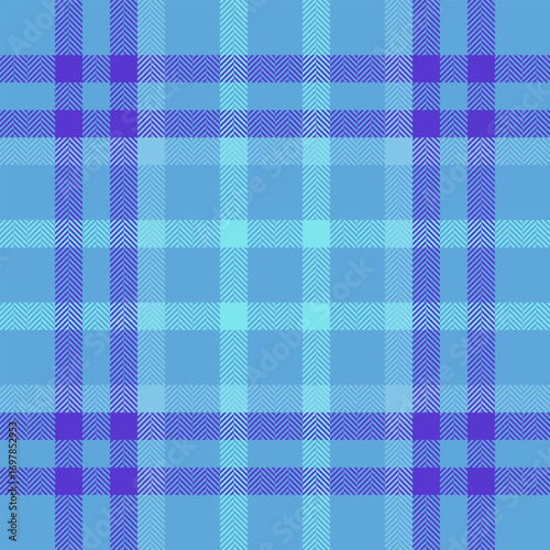 Overlay pattern textile background, kind fabric tartan check. Turquoise seamless vector plaid texture in cyan and indigo colors.