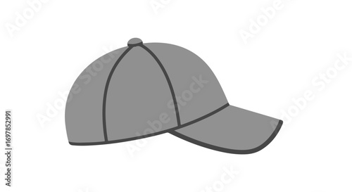 Simple gray baseball cap illustration with dark outline on white backdrop for apparel design concepts or promotional materials illustration