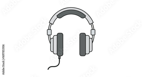 Monochrome Headphones Illustration for Music, Sound and Technology Applications with Clear Background Aesthetic Style
