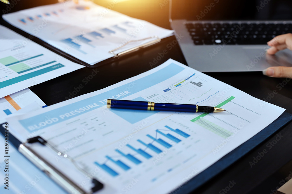 Fototapeta premium Team of business people working together in the meeting room office, teamwork background charts and graphs banner, double exposure successful teamwork,business planning concept.