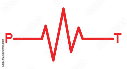 Vibrant Red Heartbeat Waveform Displaying Cardiac Activity and Rhythm, an EKG Illustration of Health Monitoring and Medical Technology Pulse Signals