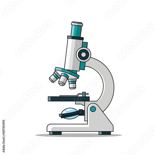 Illustration of a scientific microscope for laboratory use, for research and study purposes