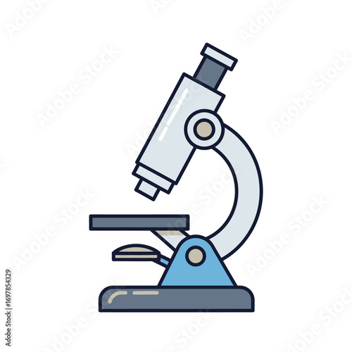 Laboratory microscope line art icon for scientific research, biology, and chemistry education. Vector illustration isolated on a white background
