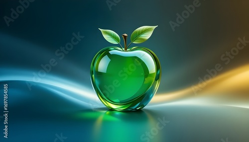 glass with green leaves on black