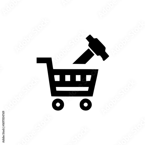 Ecommerce shopping cart with hammer graphic for online retail branding and user interface design