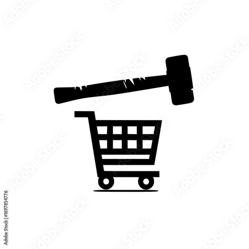 Hammer icon in shopping cart vector illustration for construction tool shop and ecommerce market
