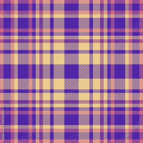 Age textile vector background, graphic tartan fabric plaid. Row check seamless texture pattern in indigo and amber colors.