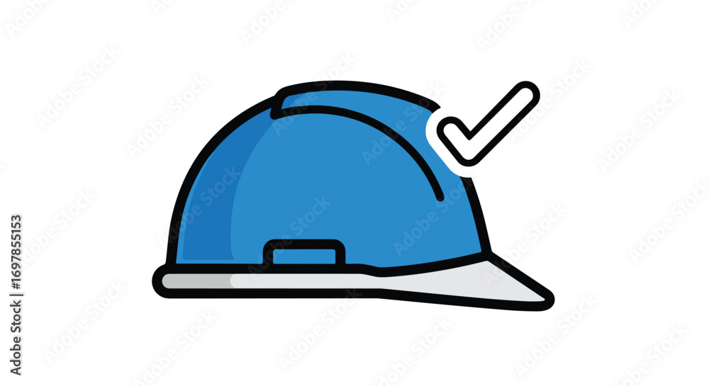 Fototapeta premium Safety first: Confirmed compliance with a blue construction helmet, symbolizing protection and quality assurance for construction professionals