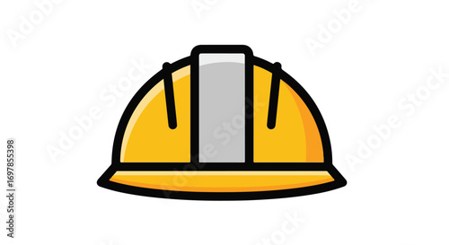 Illustration of a yellow hard hat, essential safety equipment for construction and industrial settings, with bold outlines and simple design