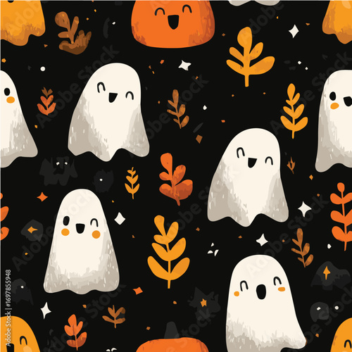 Illustration seamless pattern of halloween Day with cute ghosts
