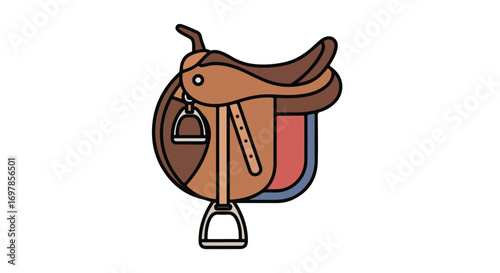 Stylized Equestrian Saddle Illustration Depicting Traditional Horseback Riding Equipment with Clean Lines and Minimalist Design elements