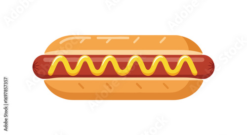 Delightful hotdog with mustard illustration, perfect for food-related designs, promoting tasty street food and culinary concepts