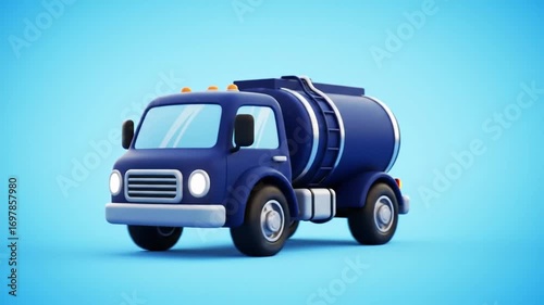 Animated tanker truck illustration against blue background