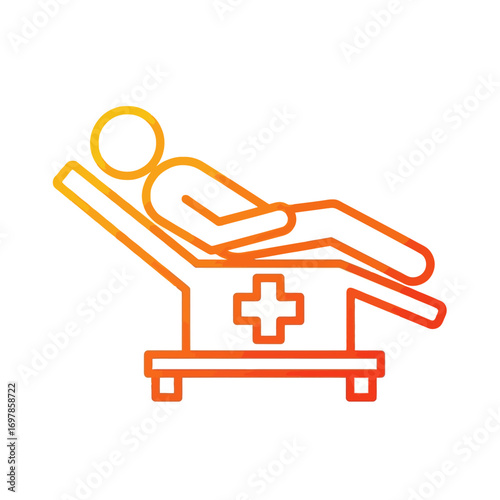 Vector art of patient lying on a medical examination chair with a cross symbol